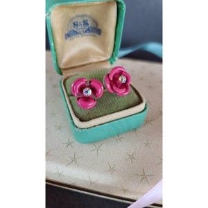Pink Rhinestone Rose Stud Earrings